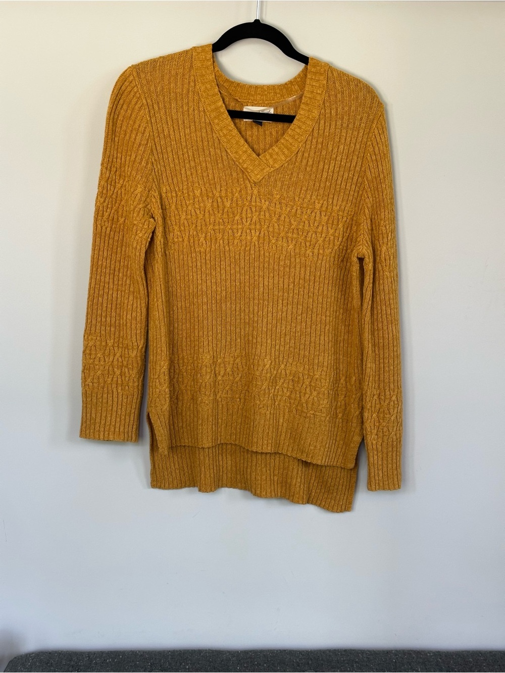 Universal Thread Women's Mustard V-Neck Cable Knit Sweater